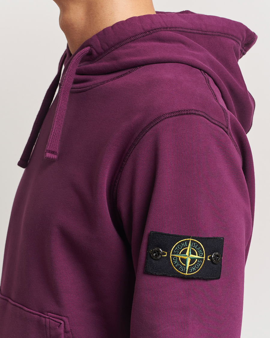 Herr | Tröjor | Stone Island | Garment Dyed Fleece Hood Burgundy
