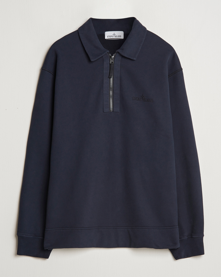 Herr | Tröjor | Stone Island | Garment Dyed Fleece Zip Polo Navy Blue