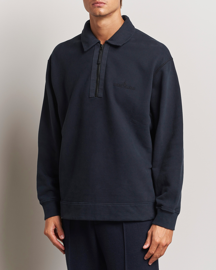 Herr | Tröjor | Stone Island | Garment Dyed Fleece Zip Polo Navy Blue