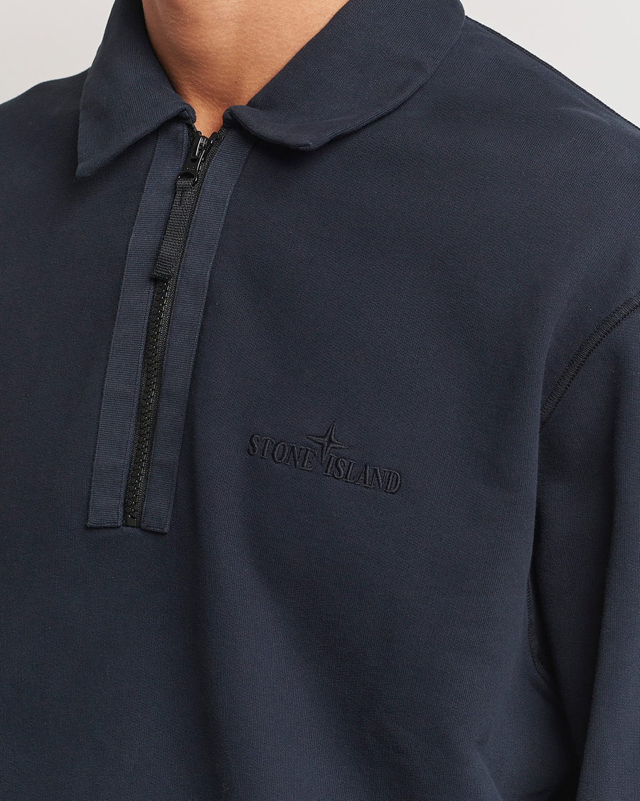 Herr | Tröjor | Stone Island | Garment Dyed Fleece Zip Polo Navy Blue