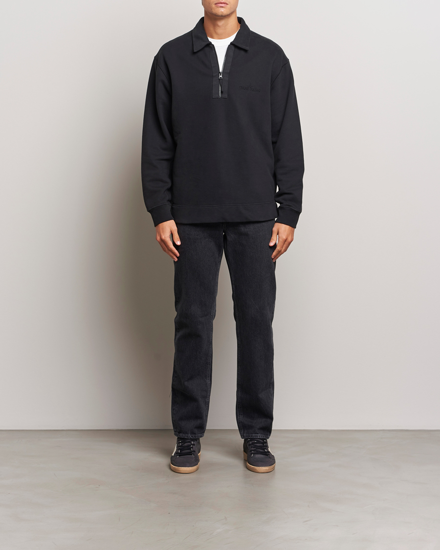 Herr | Tröjor | Stone Island | Garment Dyed Fleece Zip Polo Black