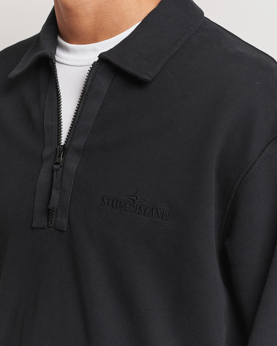 Herr | Tröjor | Stone Island | Garment Dyed Fleece Zip Polo Black