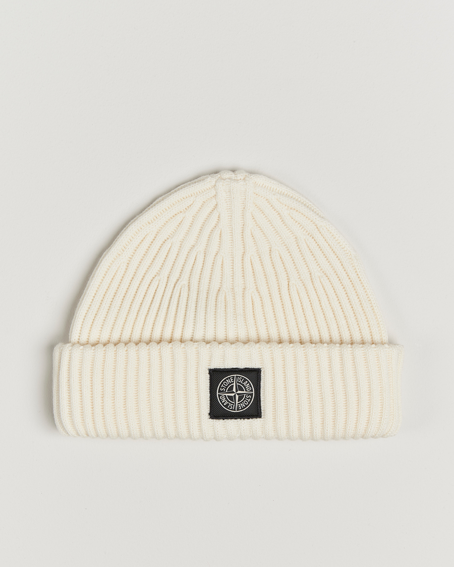 Herr | Stone Island Full Rib Wool Beanie Natural | Stone Island | Full Rib Wool Beanie Natural