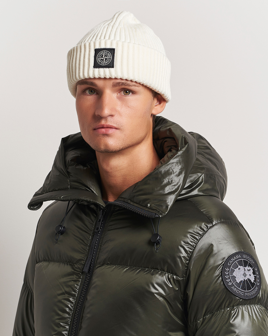 Herr | Stone Island Full Rib Wool Beanie Natural | Stone Island | Full Rib Wool Beanie Natural