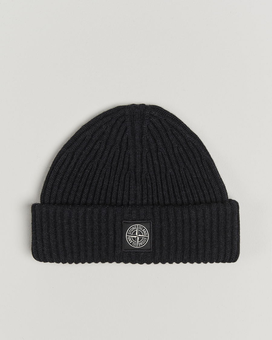 Herr | Stone Island Full Rib Wool Beanie Melange Charcoal | Stone Island | Full Rib Wool Beanie Melange Charcoal