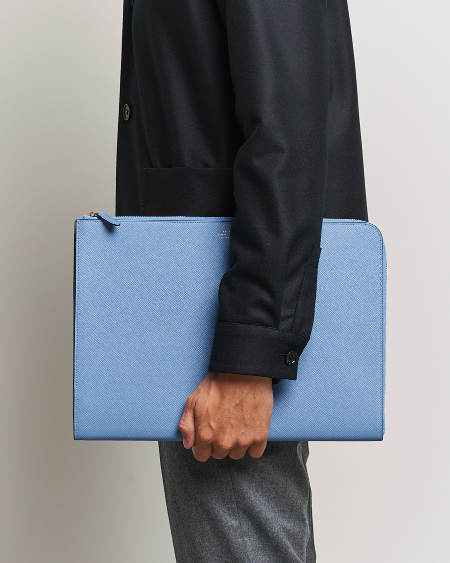 Herr | Smythson Panama Large Laptop Case Nile Blue | Smythson | Panama Large Laptop Case Nile Blue