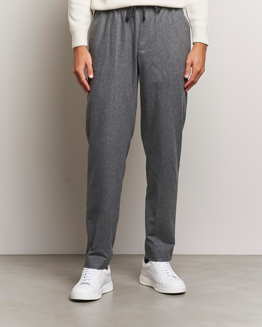Herr | Byxor | Moncler | Flannel Drawstring Pants Grey Melange