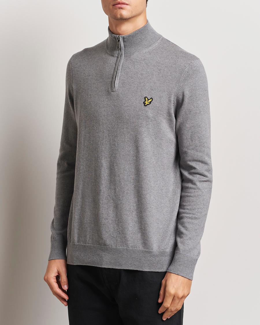 Herr | Tröjor | Lyle & Scott | Cotton/Merino Half Zip Mid Grey Marl