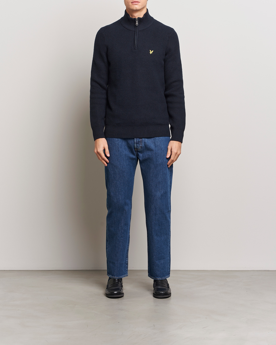 Herr | Tröjor | Lyle & Scott | Shaker Stitch Half Zip Dark Navy