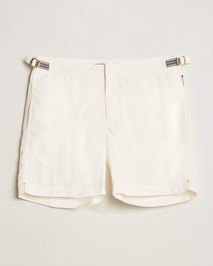 Herr | Orlebar Brown Bulldog Ribbon Tape Trim Swimshorts White Sand | Orlebar Brown | Bulldog Ribbon Tape Trim Swimshorts White Sand