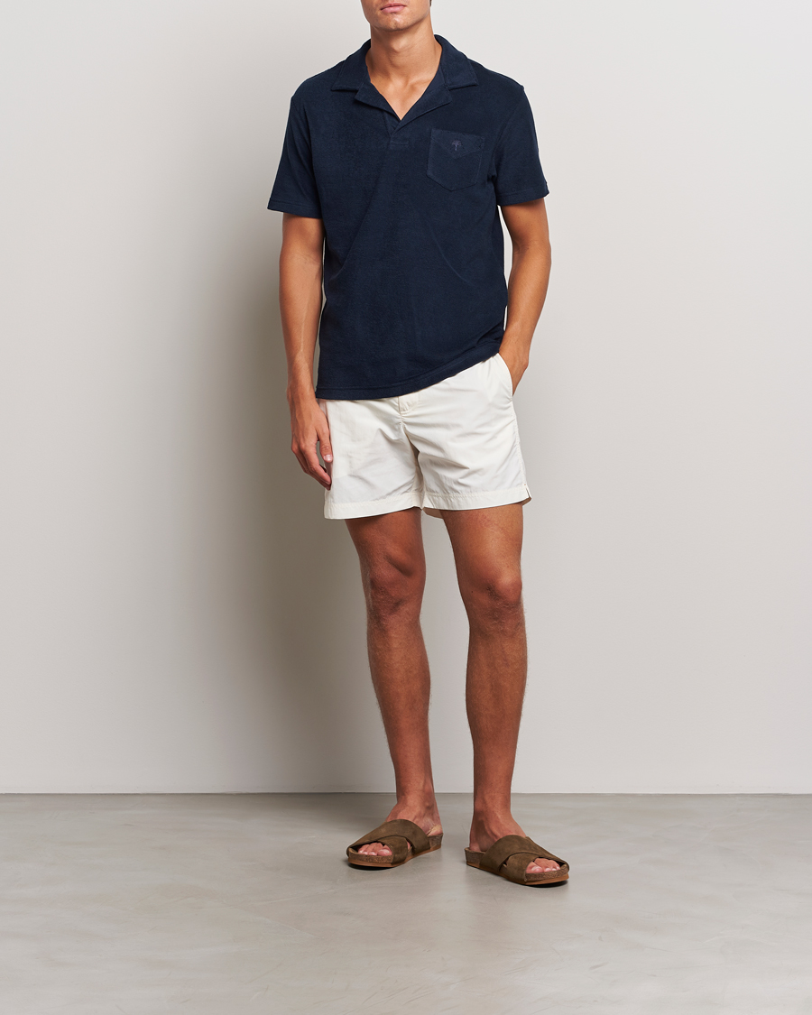 Herr | Orlebar Brown Bulldog Ribbon Tape Trim Swimshorts White Sand | Orlebar Brown | Bulldog Ribbon Tape Trim Swimshorts White Sand