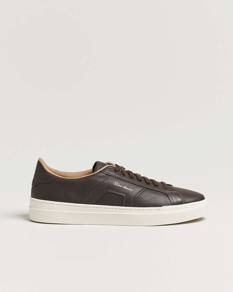 Herr | Santoni Double Buckle Sneakers Dark Brown Grain | Santoni | Double Buckle Sneakers Dark Brown Grain