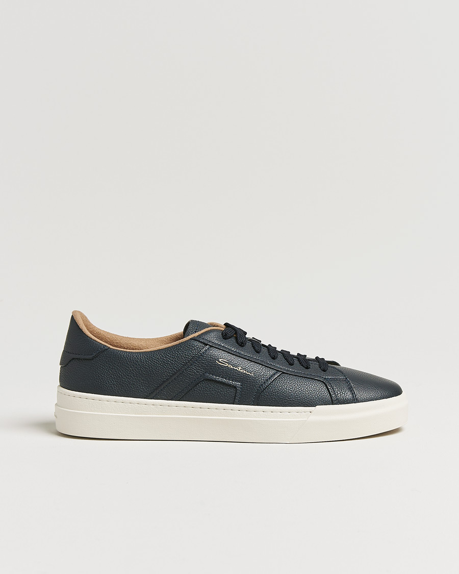 Herr | Santoni Double Buckle Sneakers Navy Grain | Santoni | Double Buckle Sneakers Navy Grain