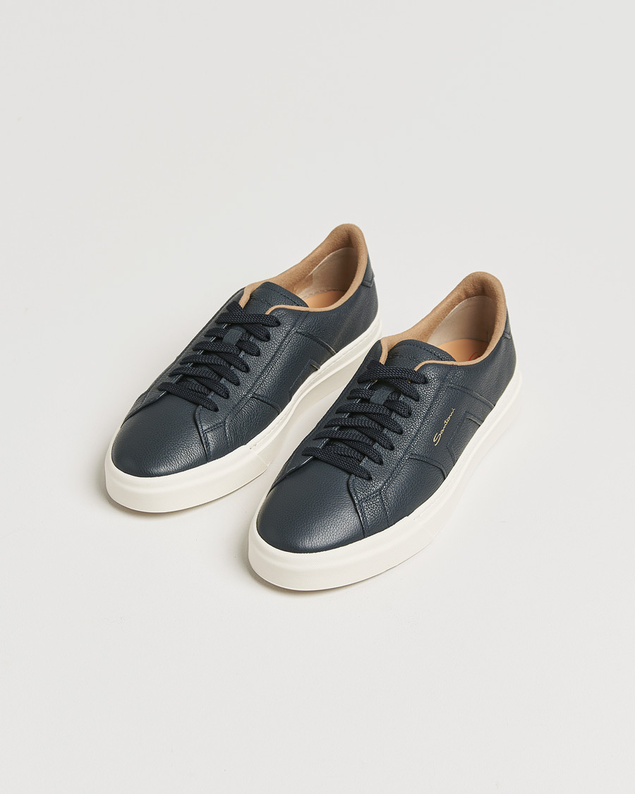 Herr | Santoni Double Buckle Sneakers Navy Grain | Santoni | Double Buckle Sneakers Navy Grain