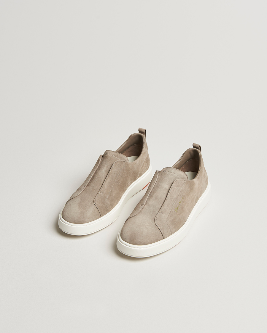 Herr | Santoni Cleanic No Lace Sneaker Taupe Suede | Santoni | Cleanic No Lace Sneaker Taupe Suede