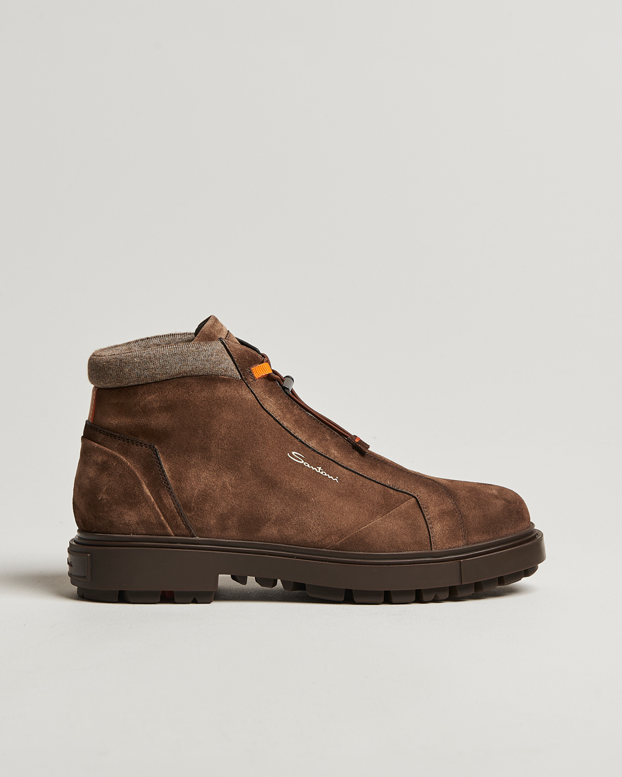 Herr | Santoni St Moritz No Lace Boot Dark Brown Suede | Santoni | St Moritz No Lace Boot Dark Brown Suede