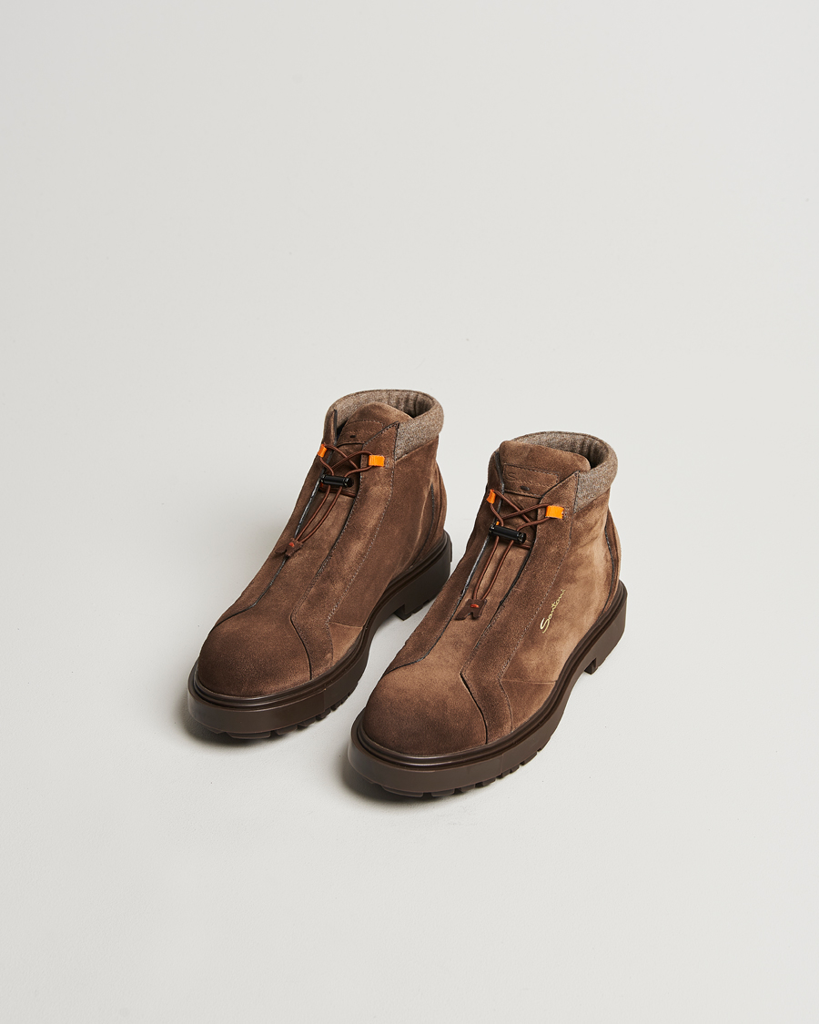 Herr | Santoni St Moritz No Lace Boot Dark Brown Suede | Santoni | St Moritz No Lace Boot Dark Brown Suede
