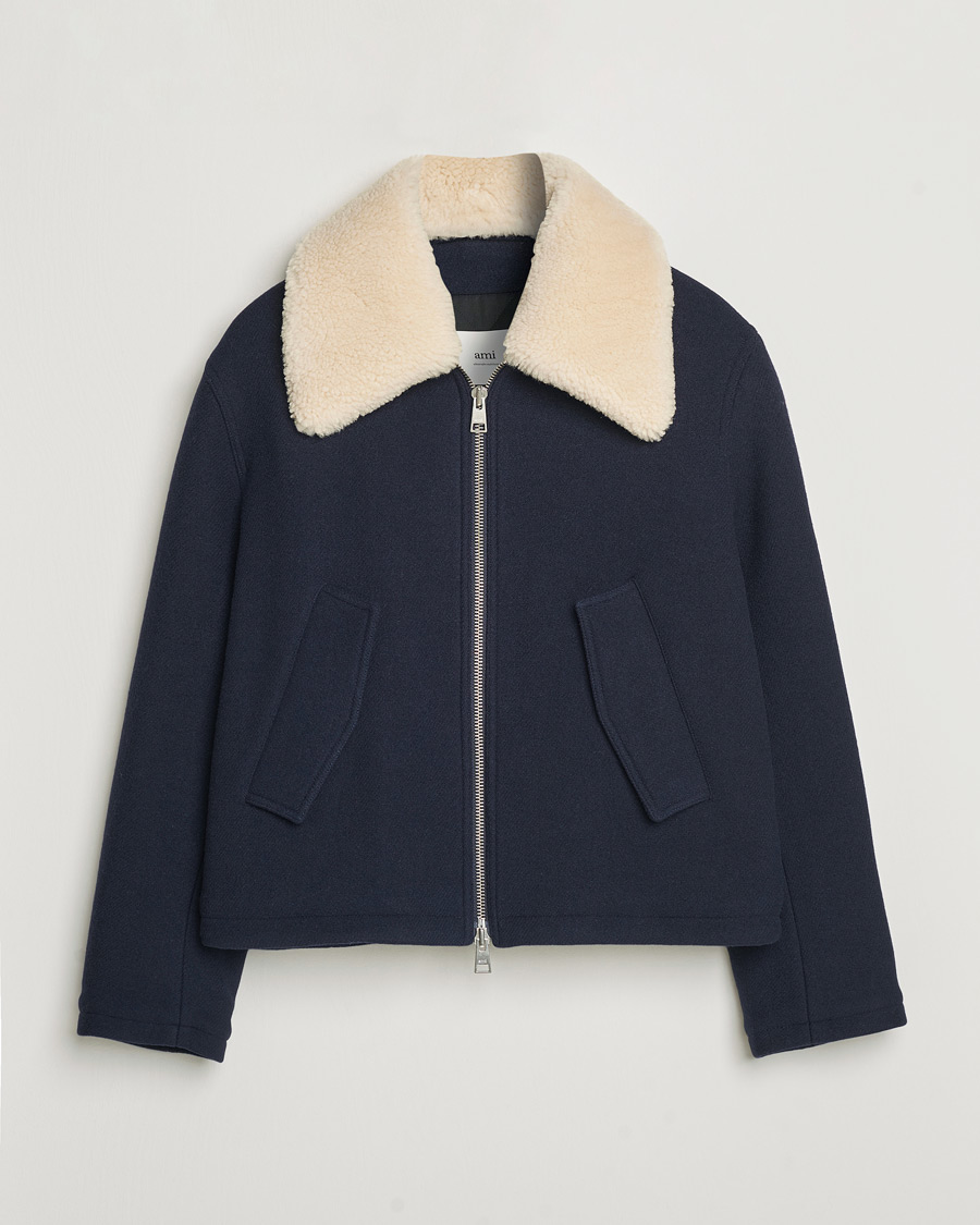 Herr | Jackor | AMI | Wool Shearling Bomber Jacket Navy