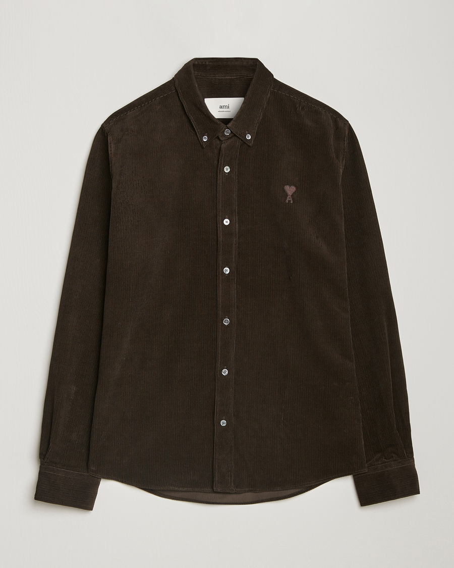 Herr | Skjortor | AMI | Classic Fit Corduroy Shirt Dark Coffee