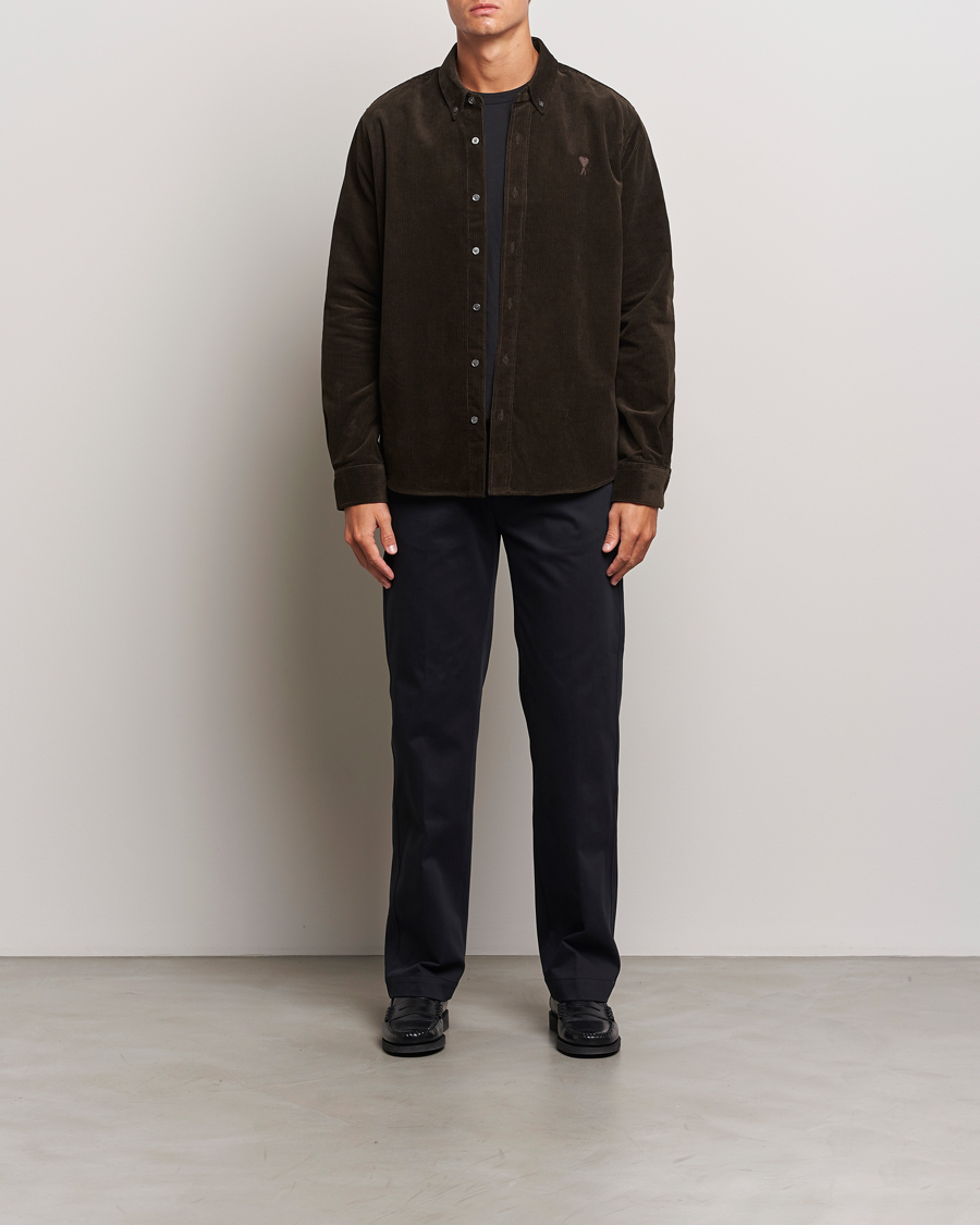 Herr | Skjortor | AMI | Classic Fit Corduroy Shirt Dark Coffee
