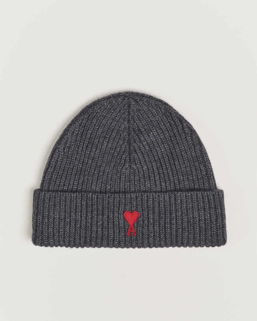 Herr | AMI Heart Logo Beanie Heather Grey | AMI | Heart Logo Beanie Heather Grey