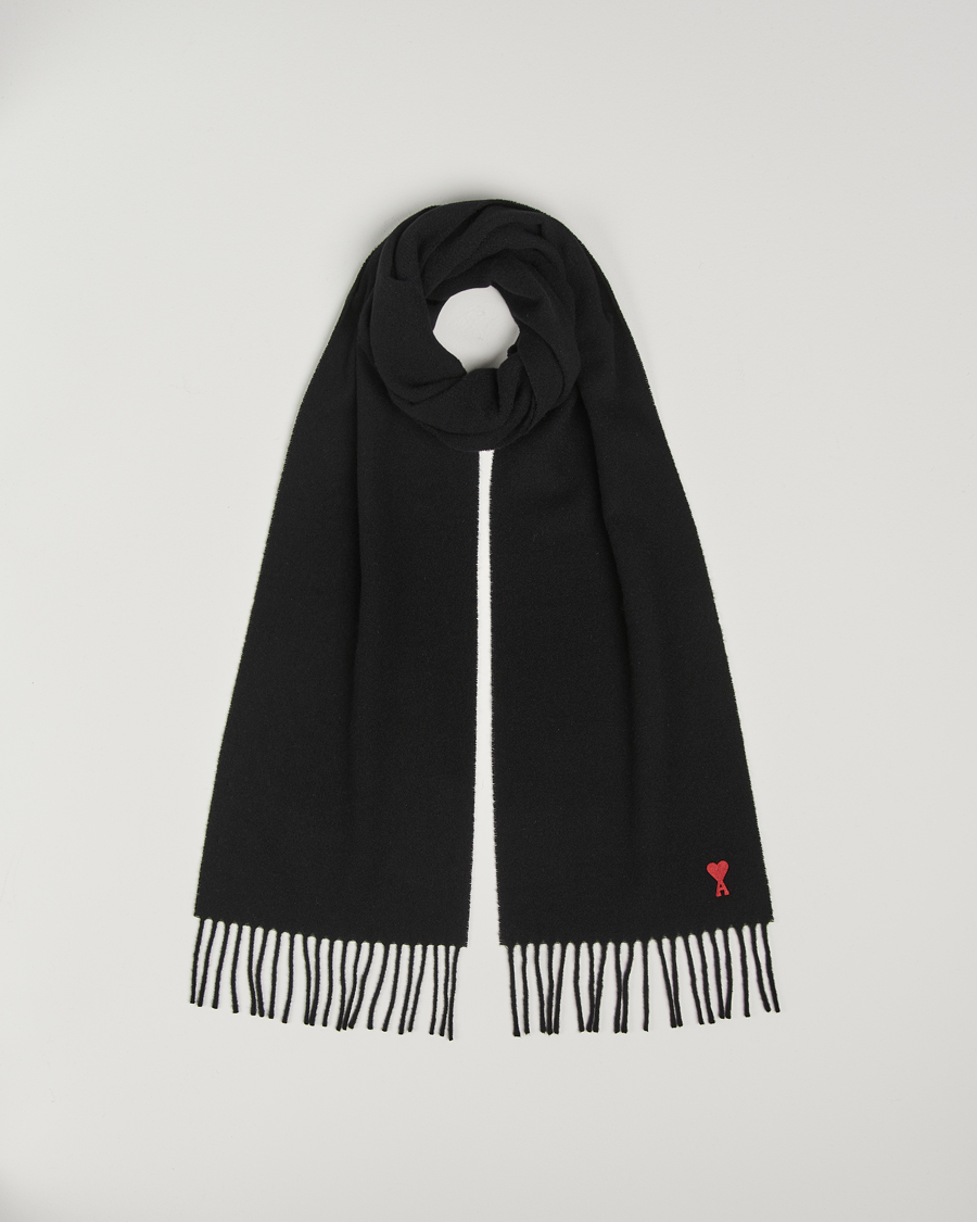 Herr | AMI Heart Logo Scarf Black | AMI | Heart Logo Scarf Black
