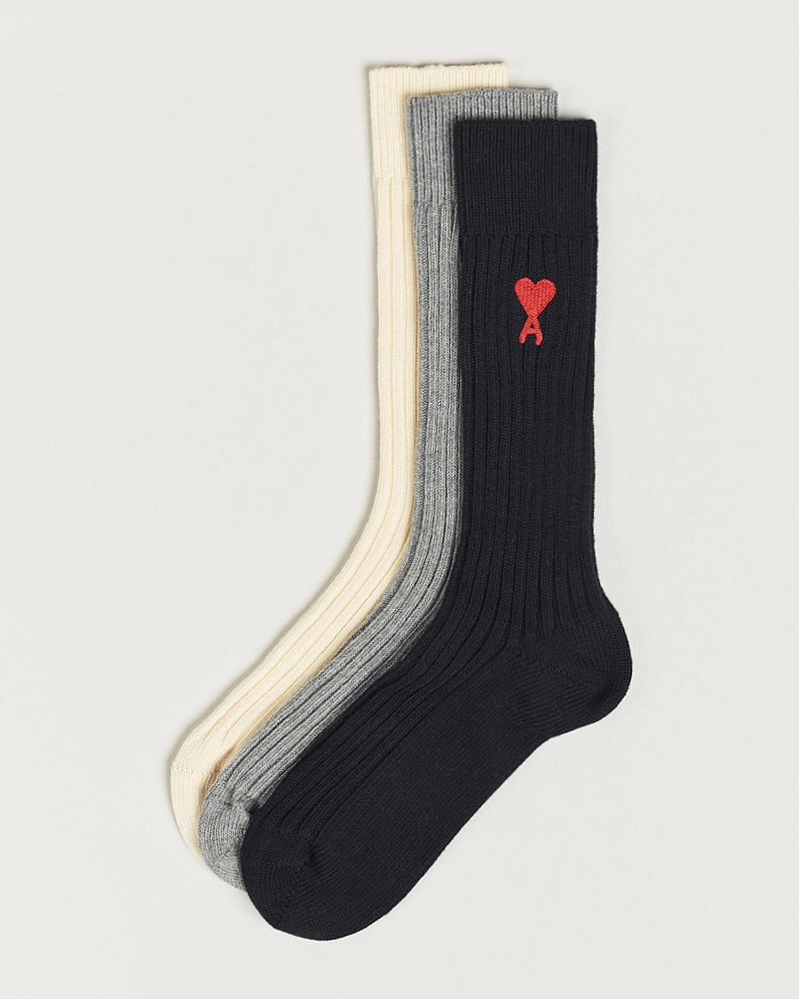 Herr | Underkläder | AMI | 3-Pack Heart Logo Socks White/Grey/Black