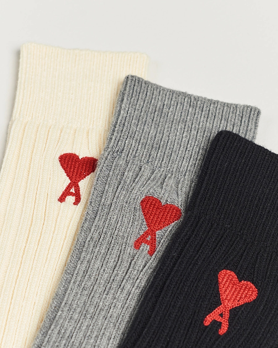 Herr | Underkläder | AMI | 3-Pack Heart Logo Socks White/Grey/Black