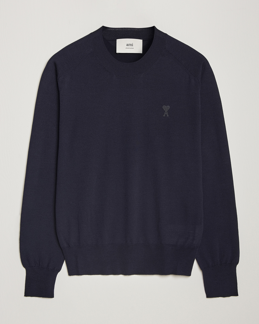 Herr | Tröjor | AMI | Tonal Heart Logo Wool Crew Neck Navy