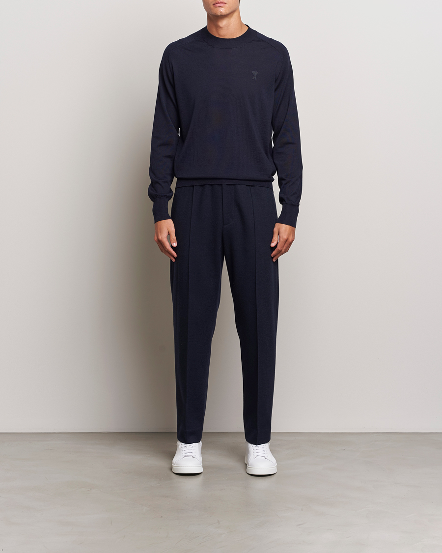 Herr | Tröjor | AMI | Tonal Heart Logo Wool Crew Neck Navy