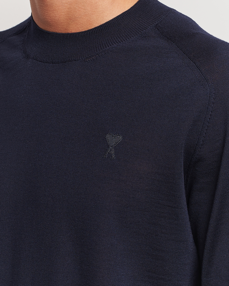 Herr | Tröjor | AMI | Tonal Heart Logo Wool Crew Neck Navy