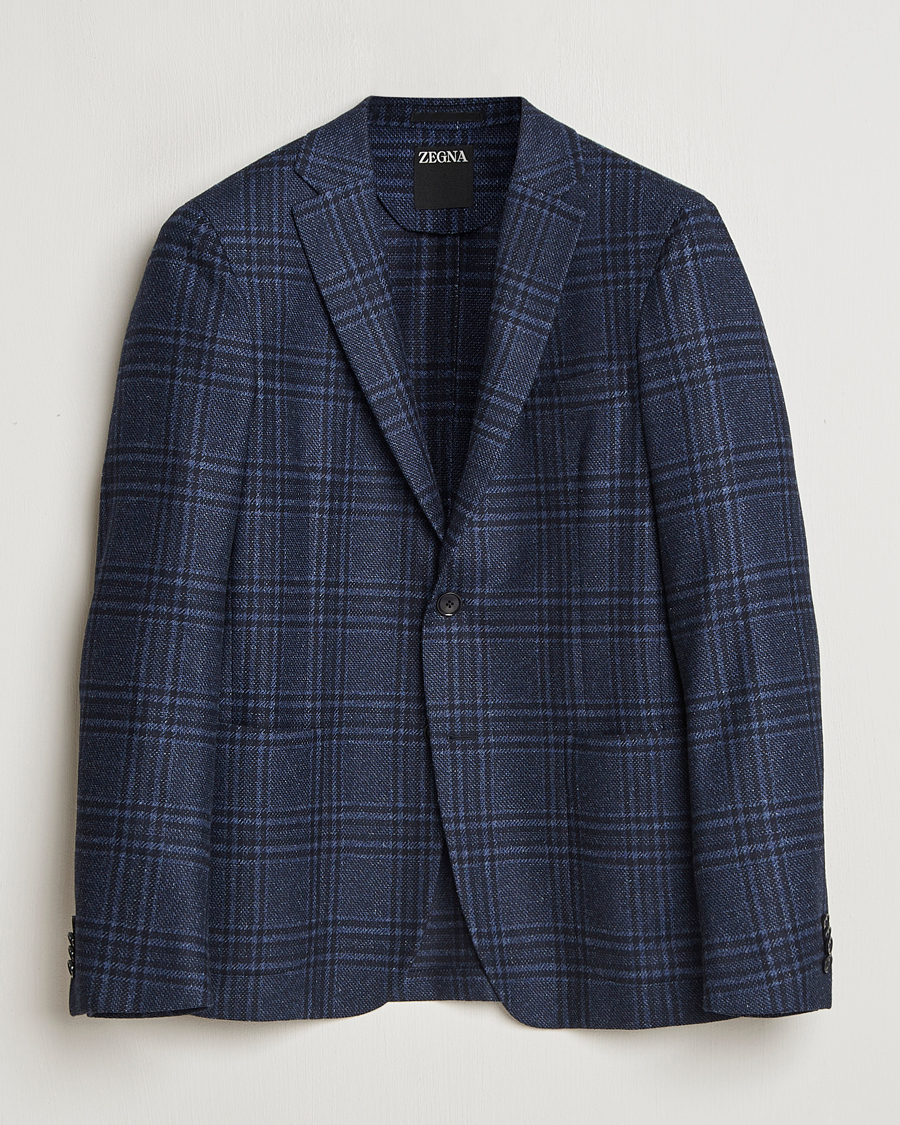 Herr | Kavajer | Zegna | Unconstructed Wool/Silk Blazer Navy Check