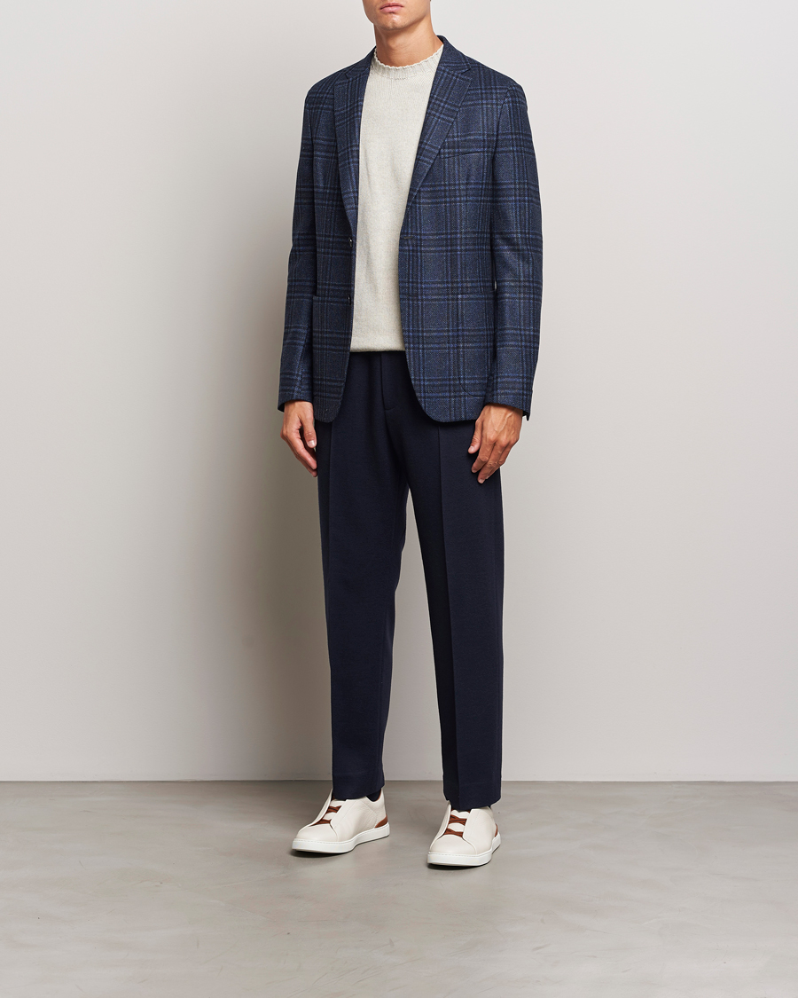 Herr | Kavajer | Zegna | Unconstructed Wool/Silk Blazer Navy Check