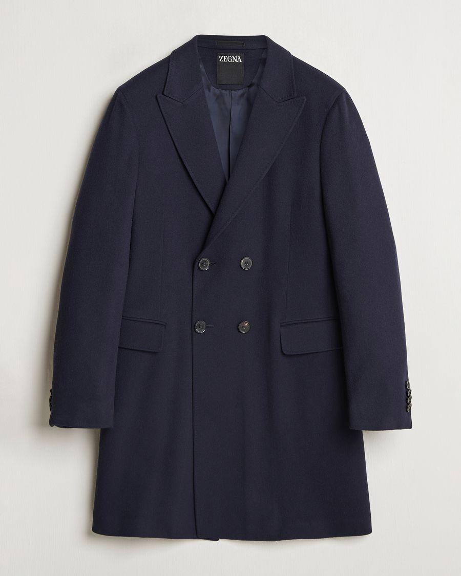 Herr | Jackor | Zegna | Wool/Cashmere Double Breasted Coat Navy