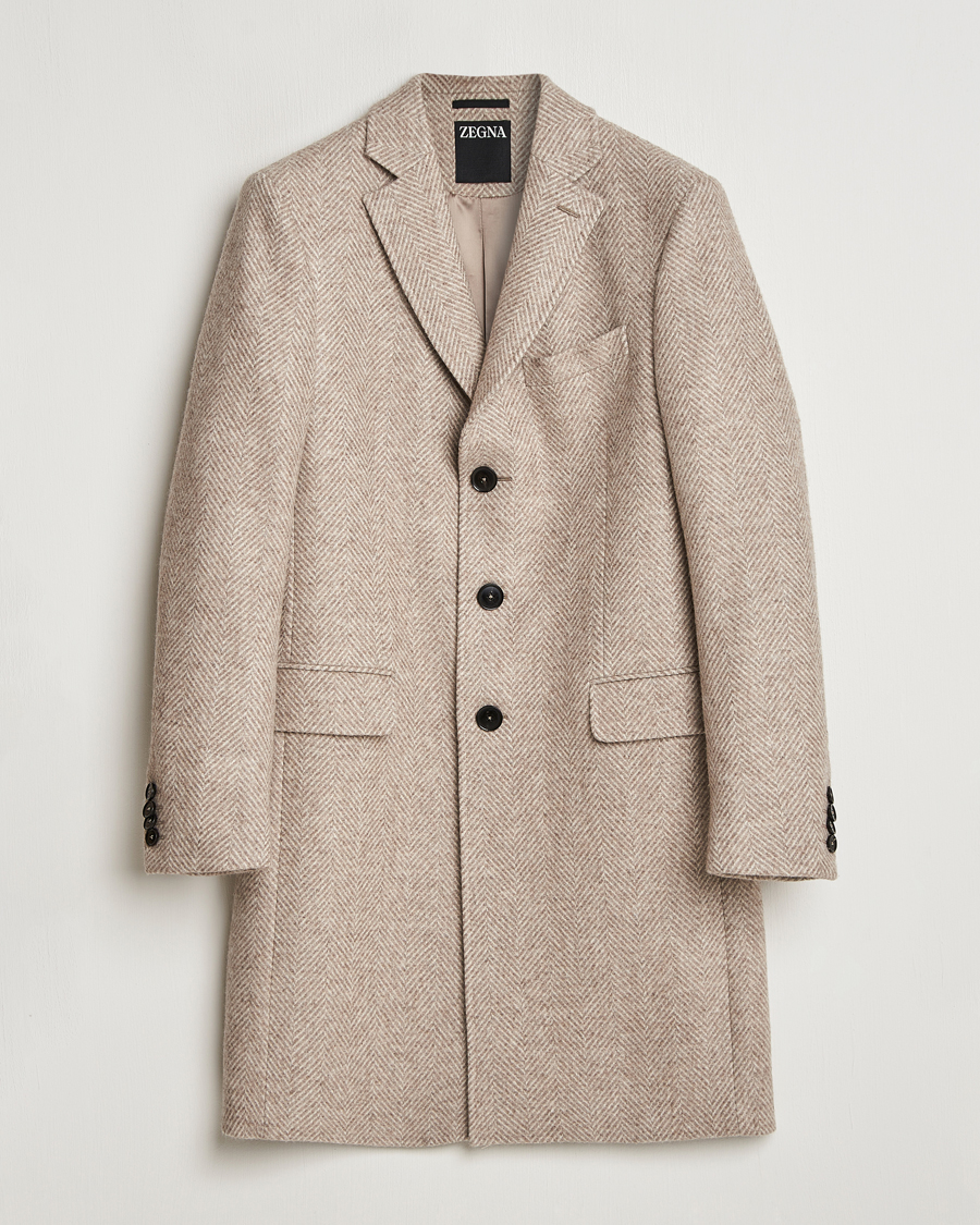 Herr | Jackor | Zegna | Wool/Cashmere Double Breasted Coat Beige