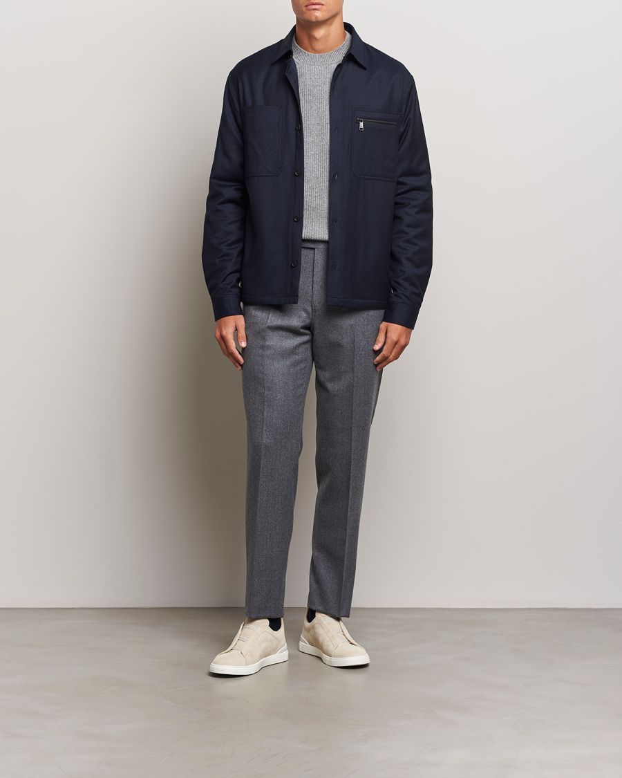 Herr | Jackor | Zegna | Techmerino Flannel Shirt Jacket Navy