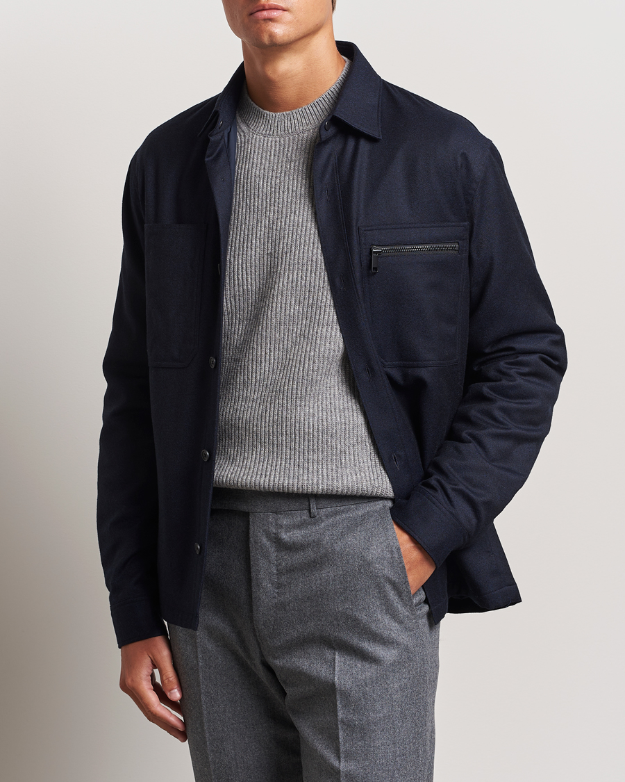Herr | Jackor | Zegna | Techmerino Flannel Shirt Jacket Navy