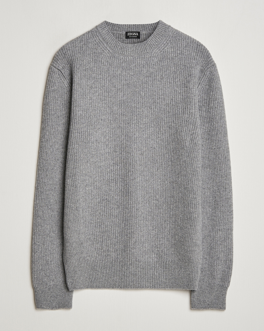 Herr | Tröjor | Zegna | Oasi Cashmere Rib Crewneck Grey Melange