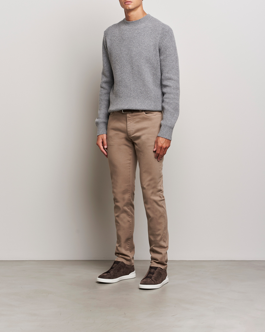 Herr | Tröjor | Zegna | Oasi Cashmere Rib Crewneck Grey Melange