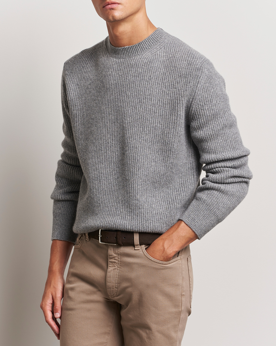 Herr | Tröjor | Zegna | Oasi Cashmere Rib Crewneck Grey Melange