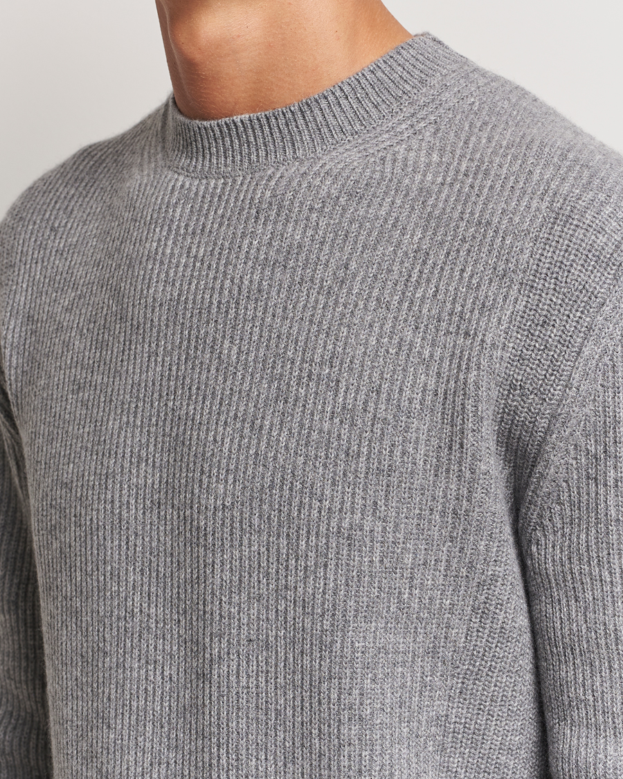 Herr | Tröjor | Zegna | Oasi Cashmere Rib Crewneck Grey Melange