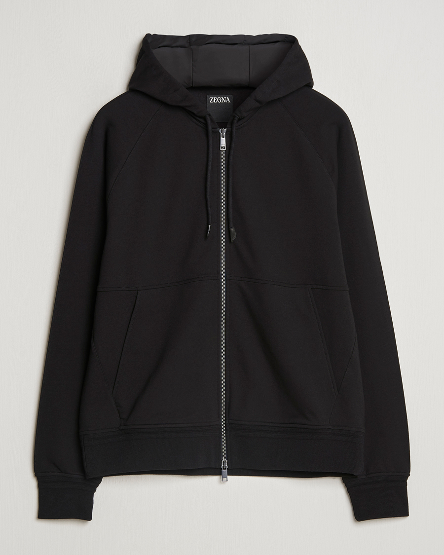 Herr | Tröjor | Zegna | Cotton Stretch Zip Hoodie Black