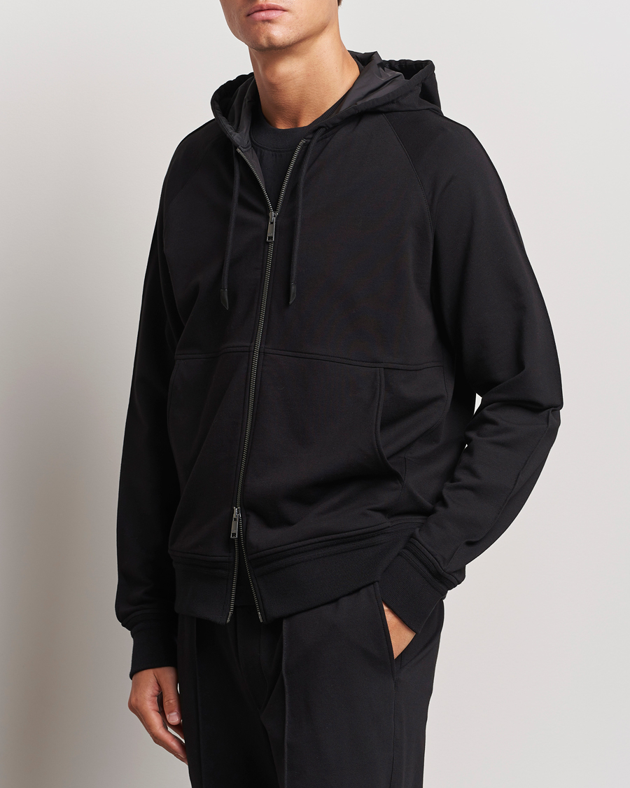 Herr | Tröjor | Zegna | Cotton Stretch Zip Hoodie Black