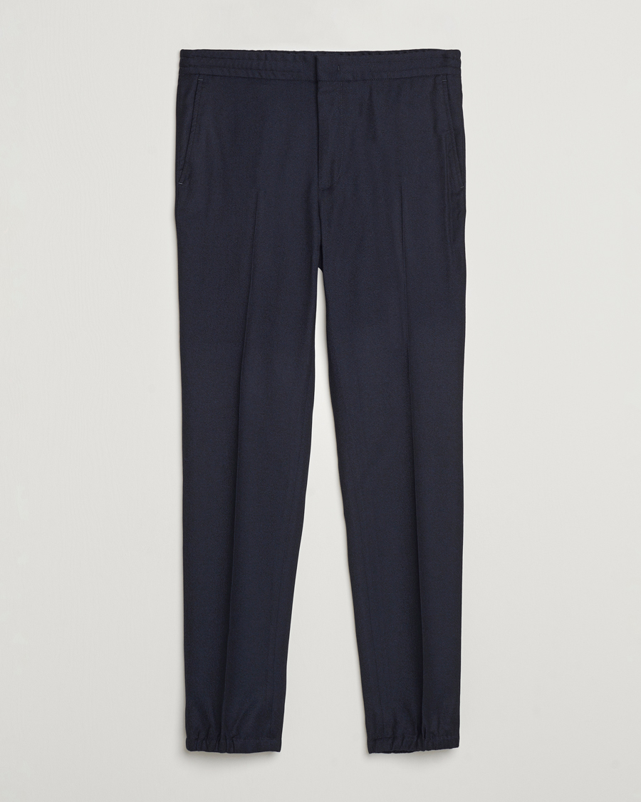 Herr | Byxor | Zegna | Techmerino Flannel Drawstring Pants Navy