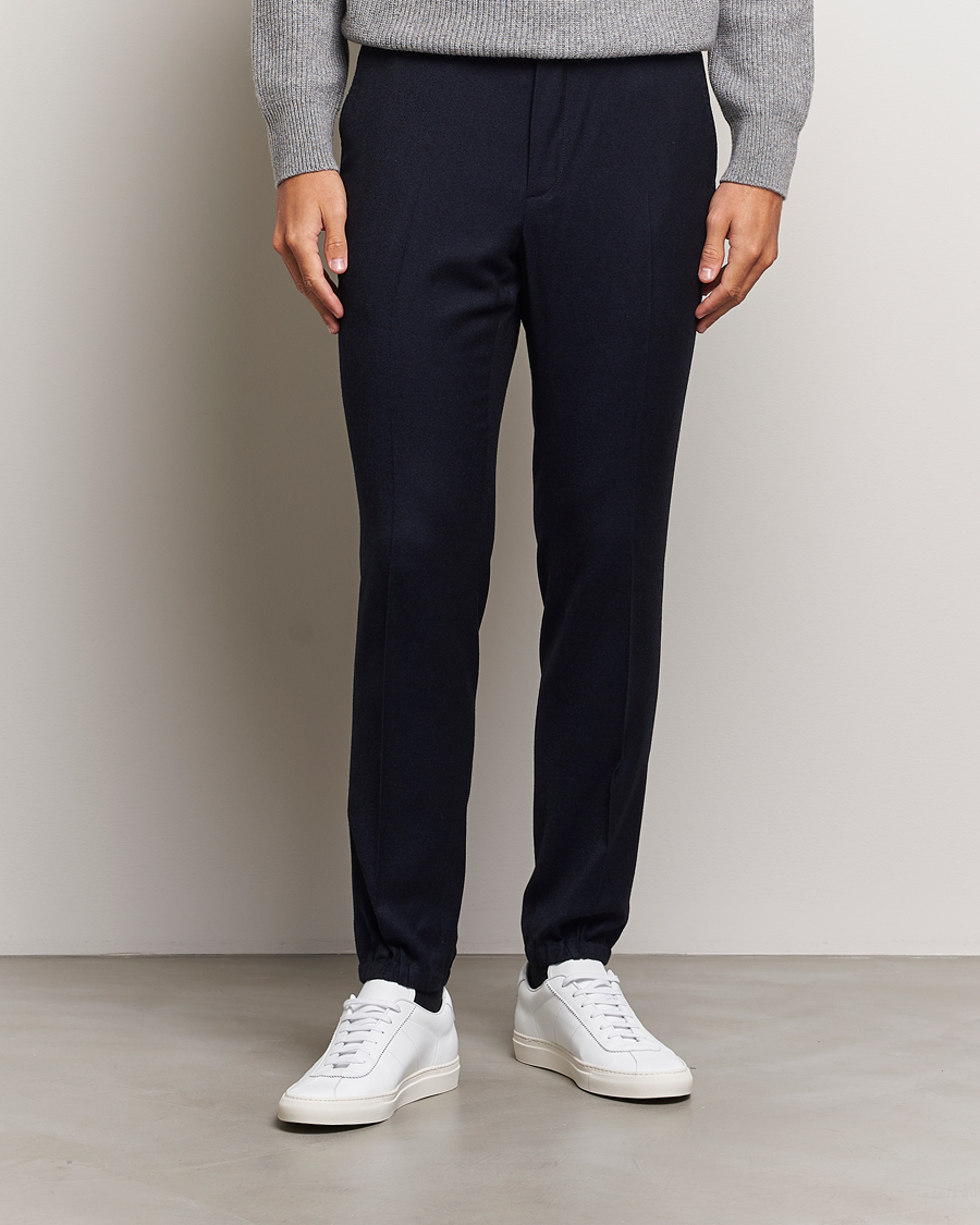 Herr | Byxor | Zegna | Techmerino Flannel Drawstring Pants Navy