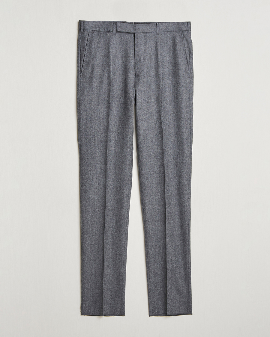 Herr | Byxor | Zegna | Carded Flannel Trousers Grey Melange