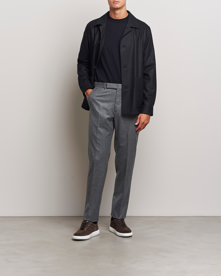 Herr | Byxor | Zegna | Carded Flannel Trousers Grey Melange