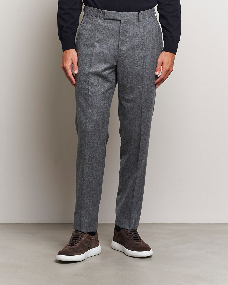 Herr | Byxor | Zegna | Carded Flannel Trousers Grey Melange