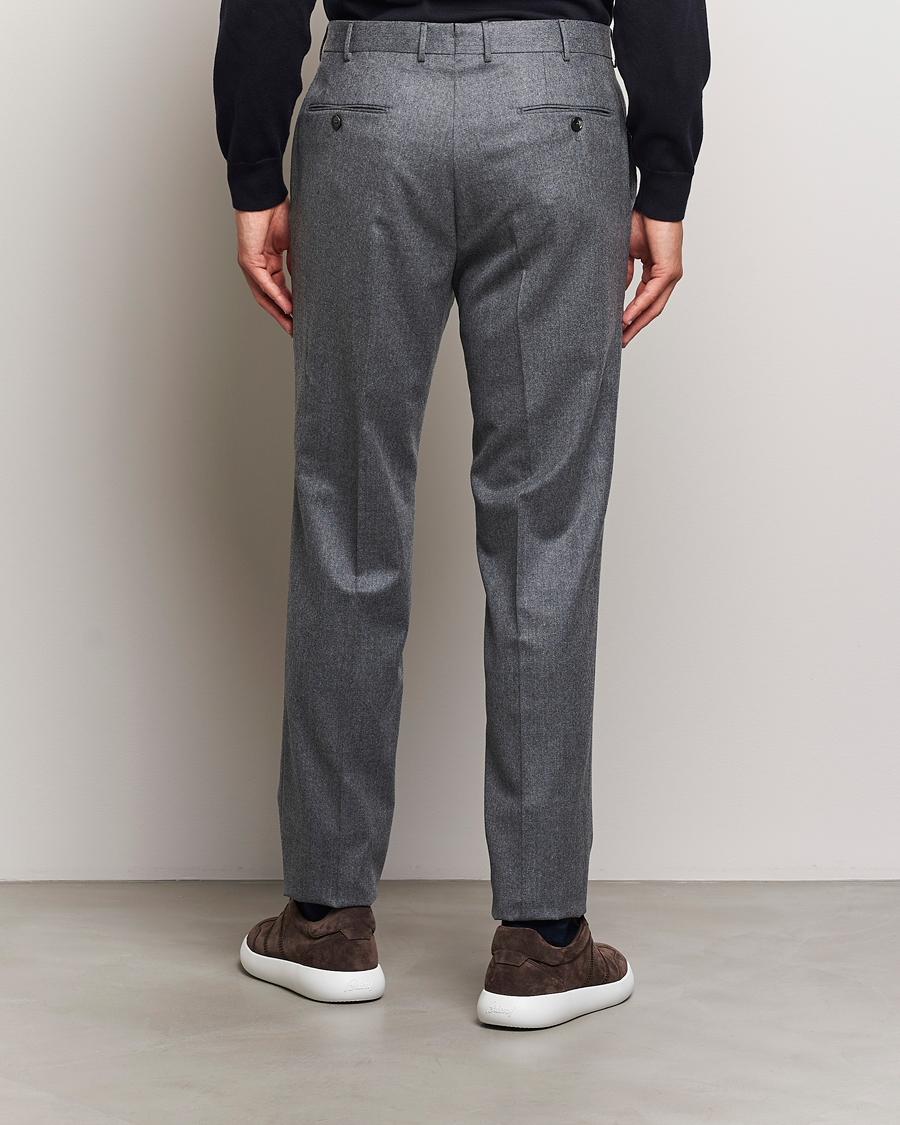 Herr | Byxor | Zegna | Carded Flannel Trousers Grey Melange