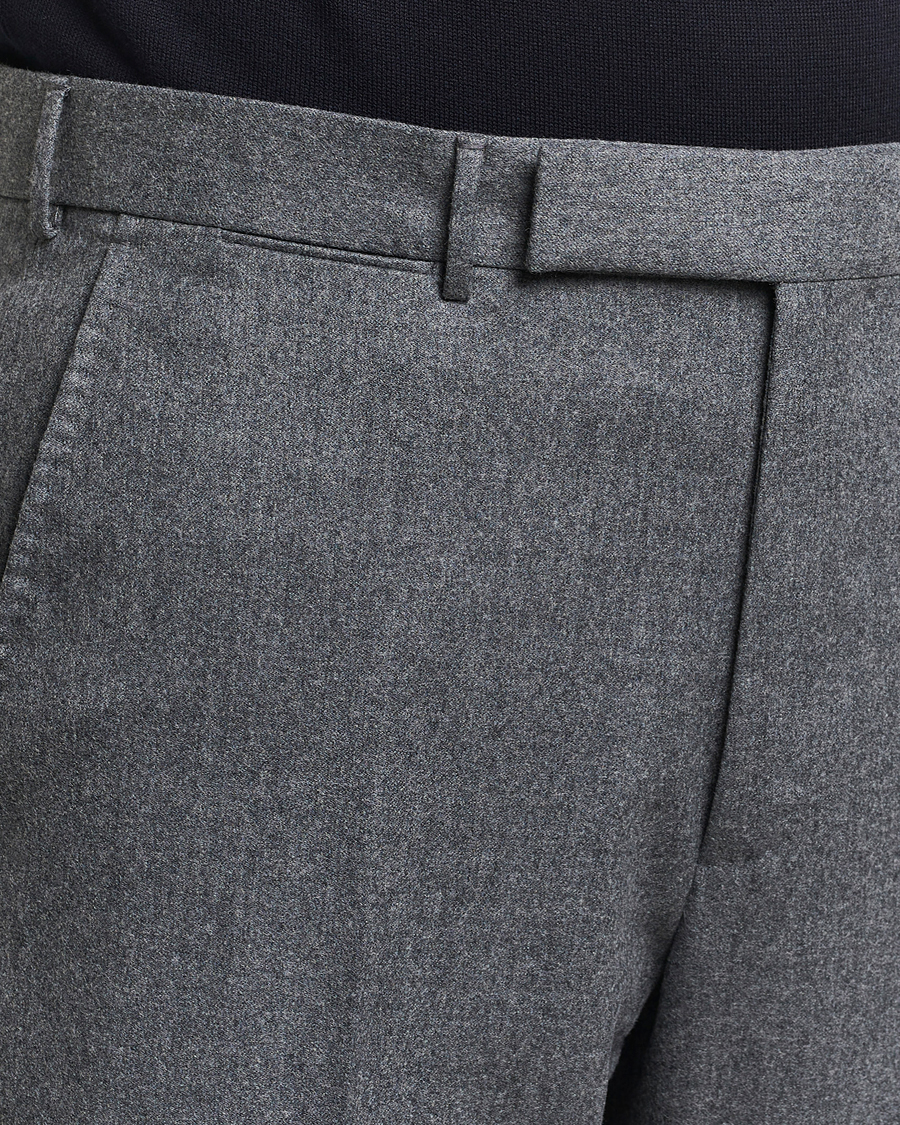 Herr | Byxor | Zegna | Carded Flannel Trousers Grey Melange